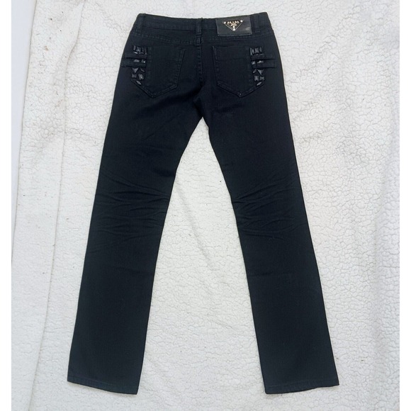 Prada BLACK Jeans MILANO Italy Sz 27  Embelished Jewels Pockets Straight Y2k - Picture 9 of 16